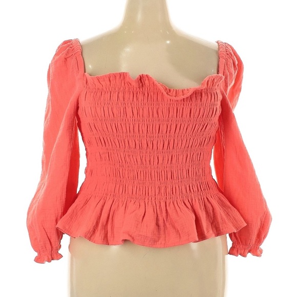 NWT J.Crew Women’s Smocked Square-Neck Peplum Top Long Sleeve Size 2X Plus Size - Picture 1 of 5